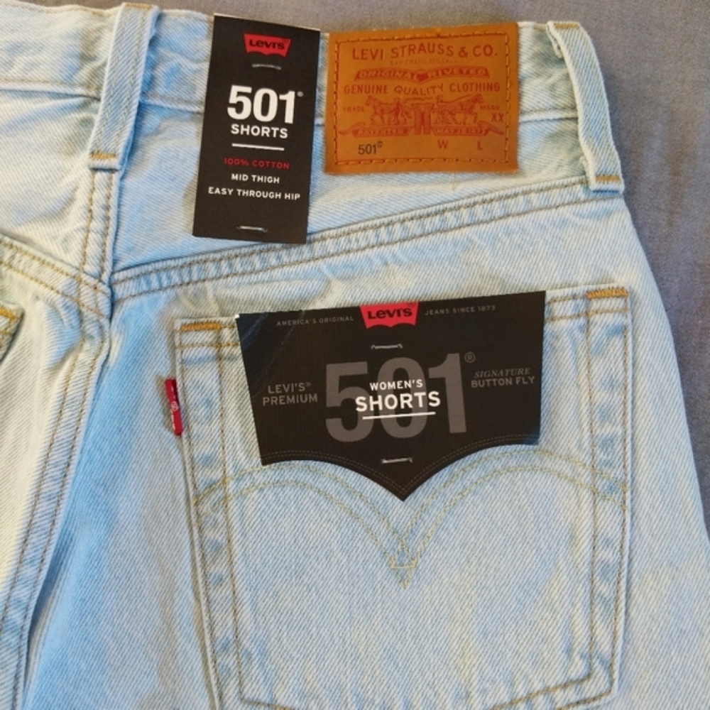 Levi's 501 Mid Thigh Bermuda Jean Denim Long Shorts Pants - Picture 15 of 15